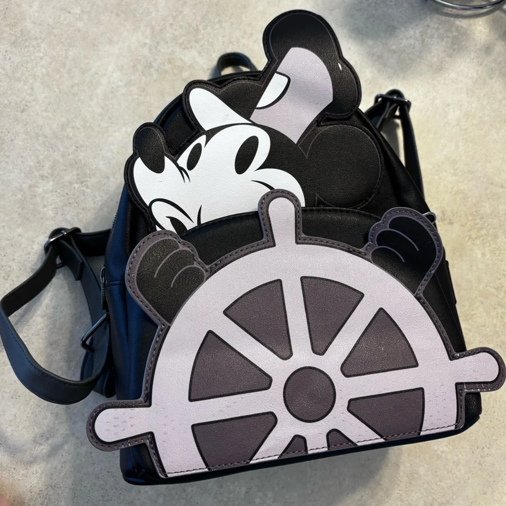 Loungefly Disney Steamboat Willie Mickey Mouse Monochrome Vintage Mini Backpack